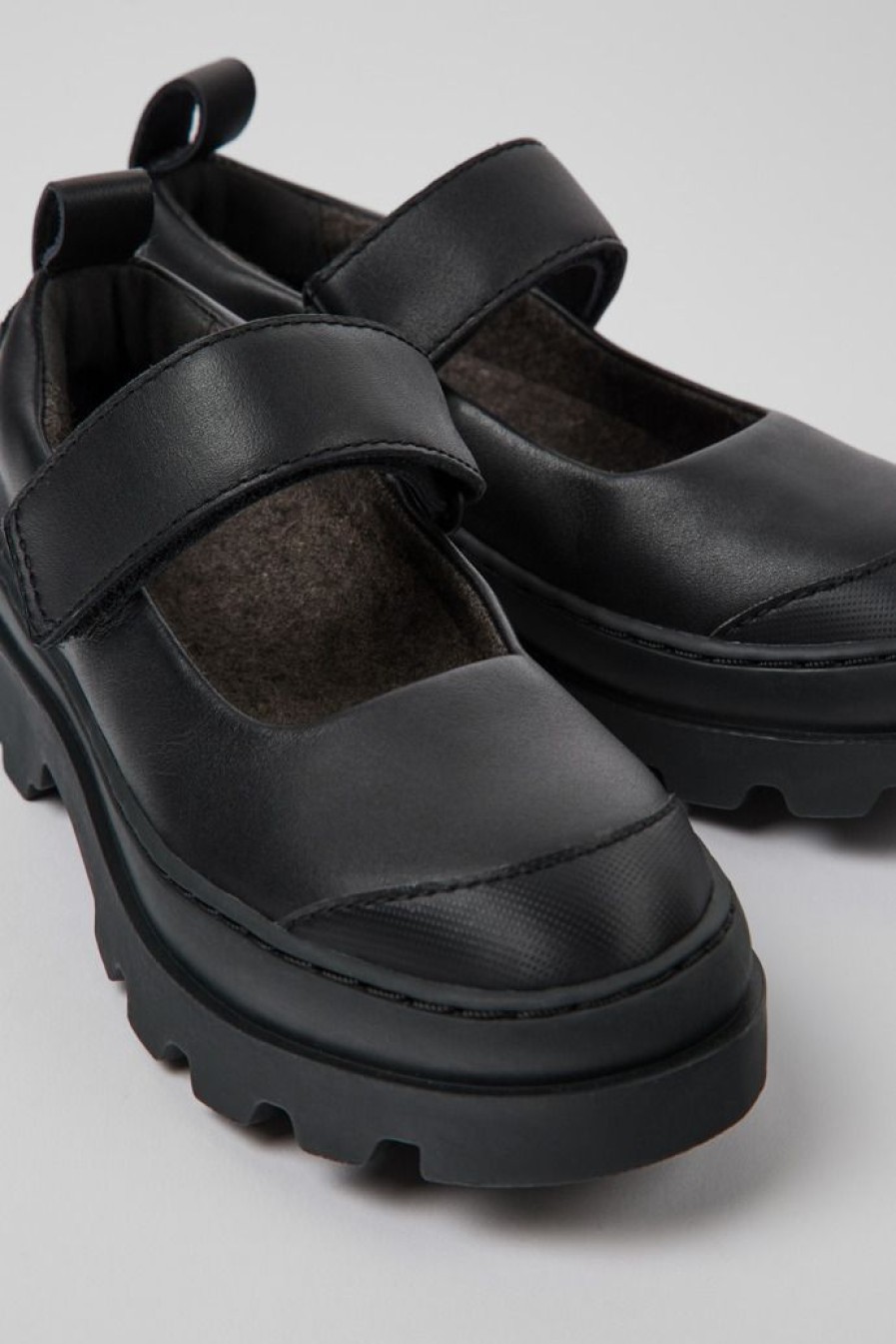 Camper Mary Jane Da Bambini In Pelle Nera | Ballerine