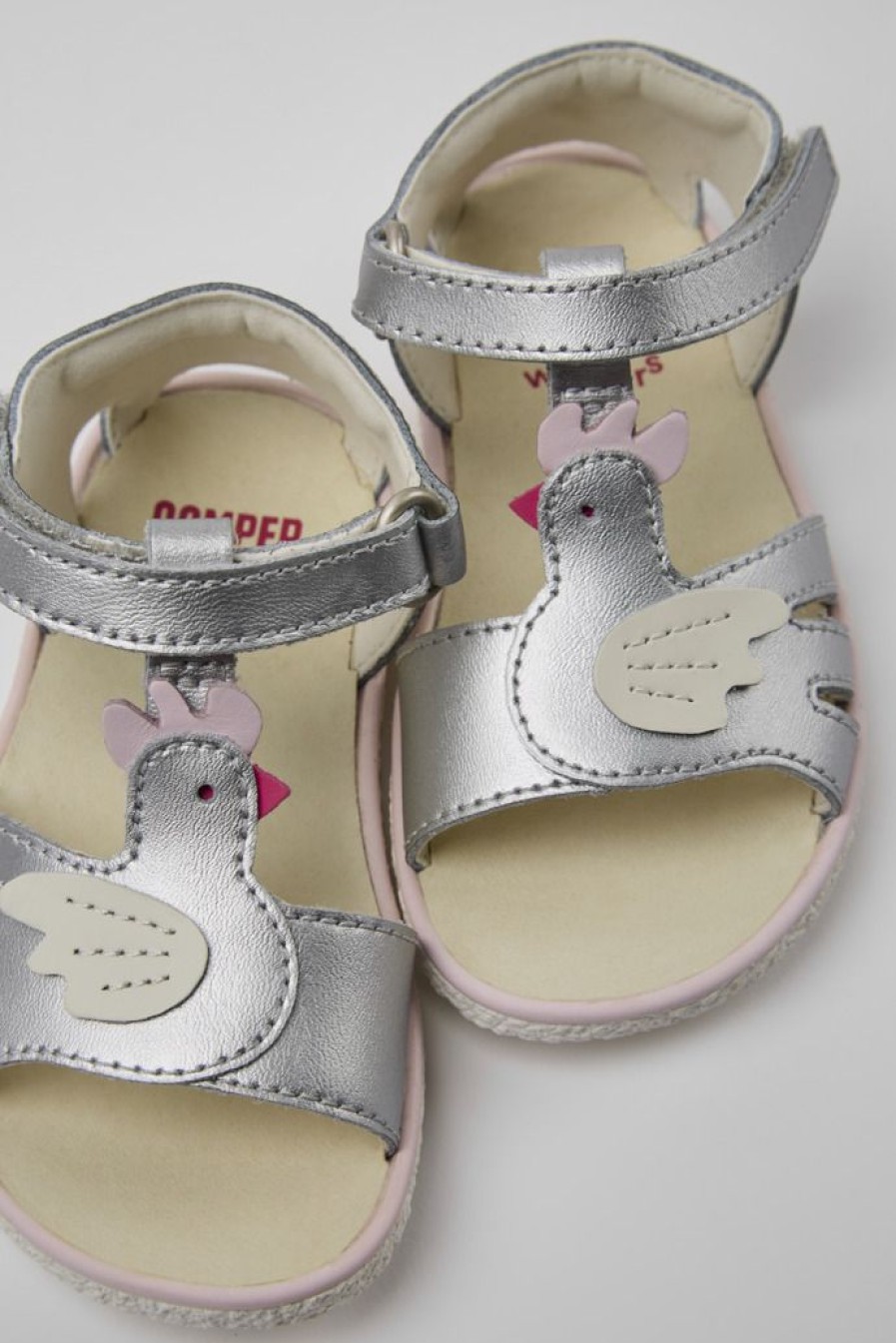 Camper Sandalo In Pelle Argento Per Bambine | Sandali