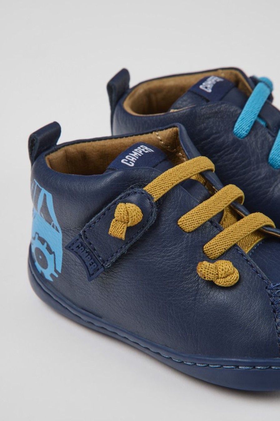 Camper Scarpa Da Bambini In Pelle Blu Scuro | Velcri