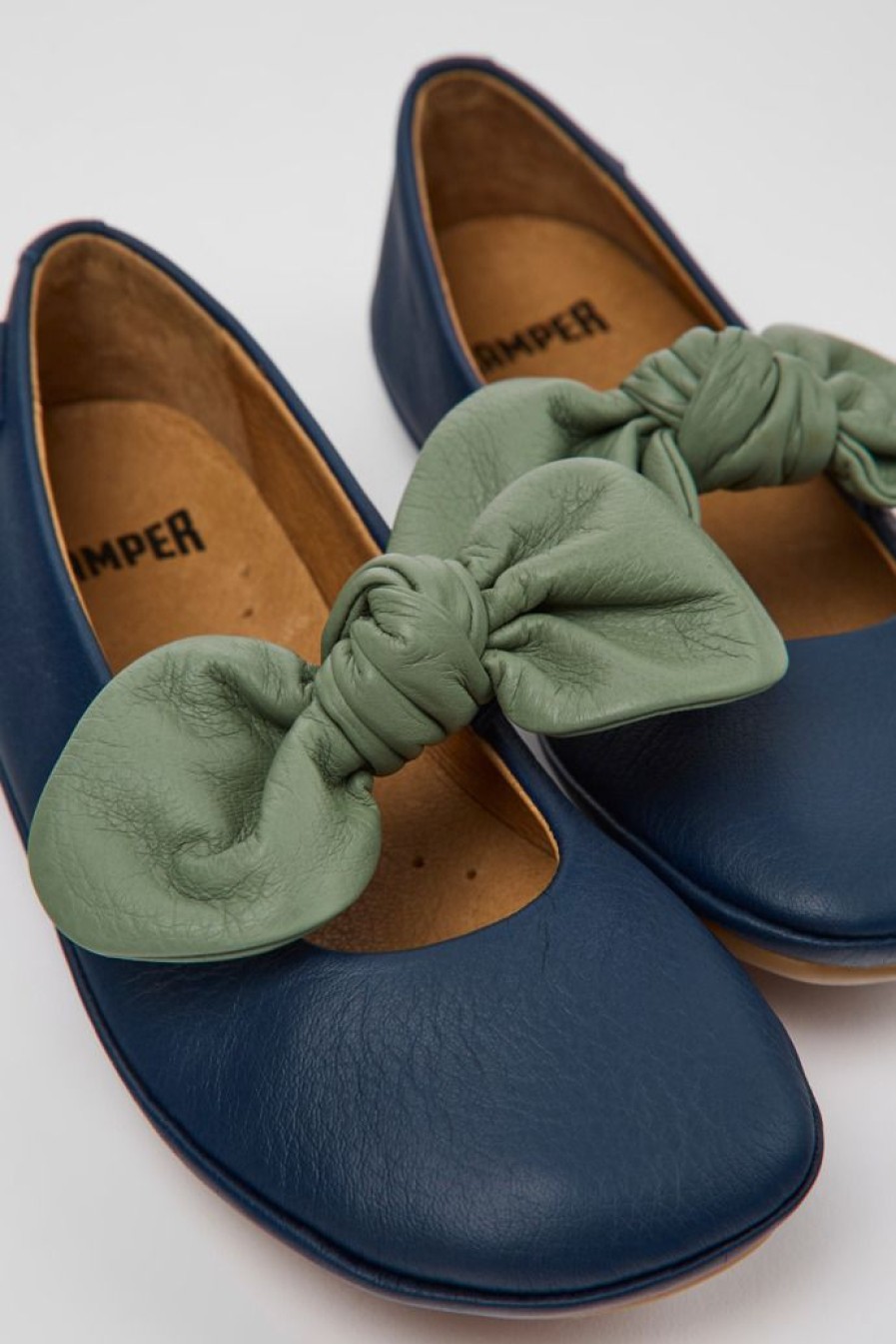 Camper Ballerina Da Bambini In Pelle Blu E Verde | Ballerine