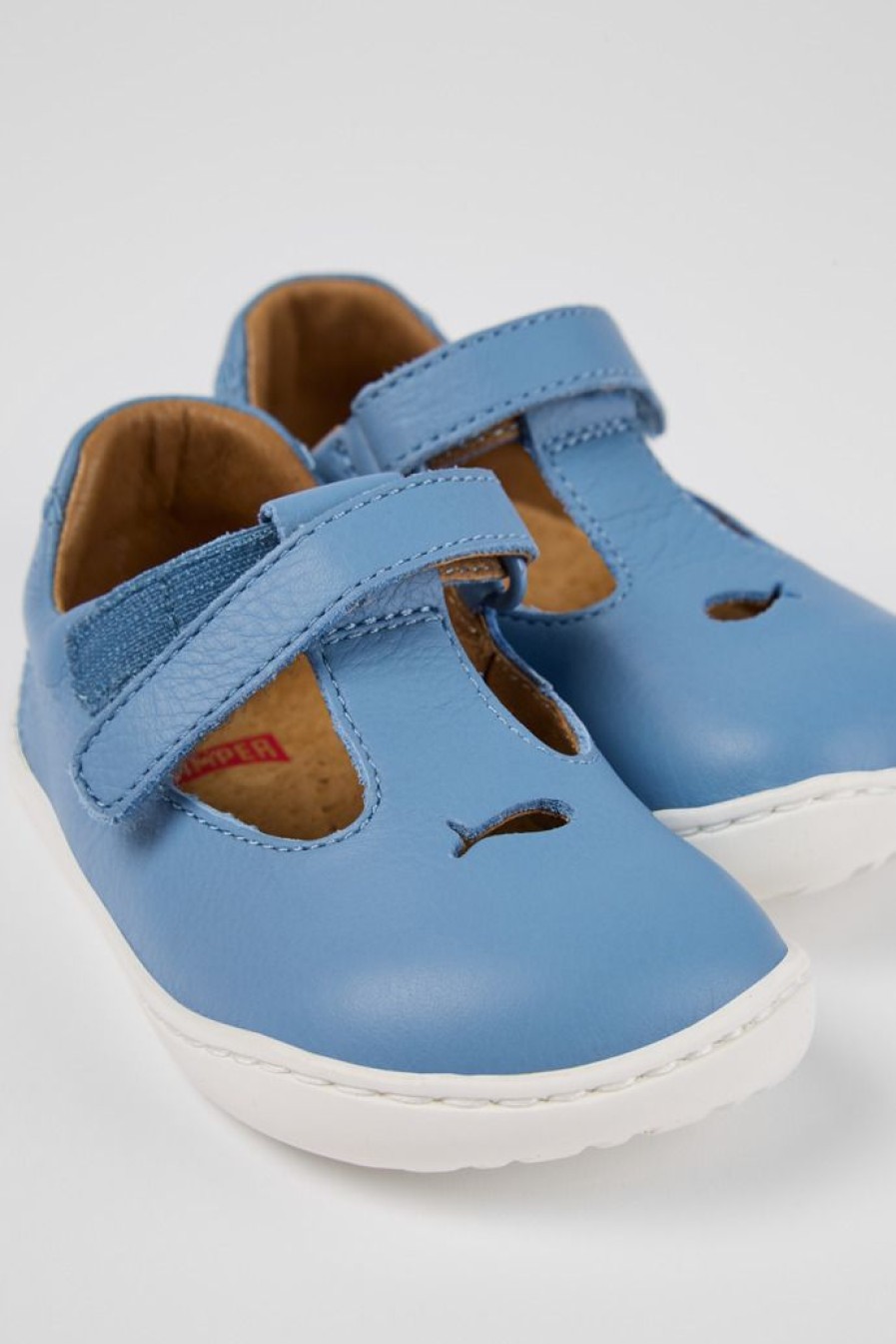 Camper Scarpa Con Cinturino A T In Pelle Blu | Velcri